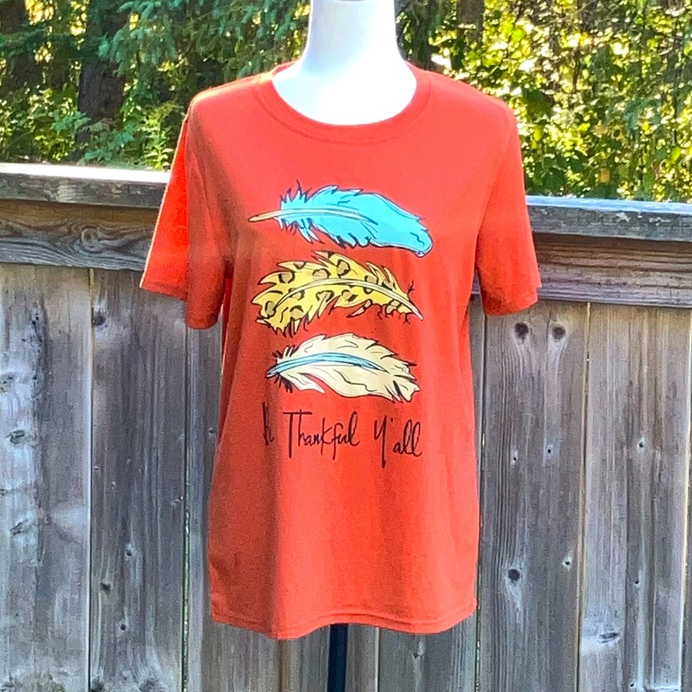 Orange “Be Thankful Y’all” Feather Graphic Tee